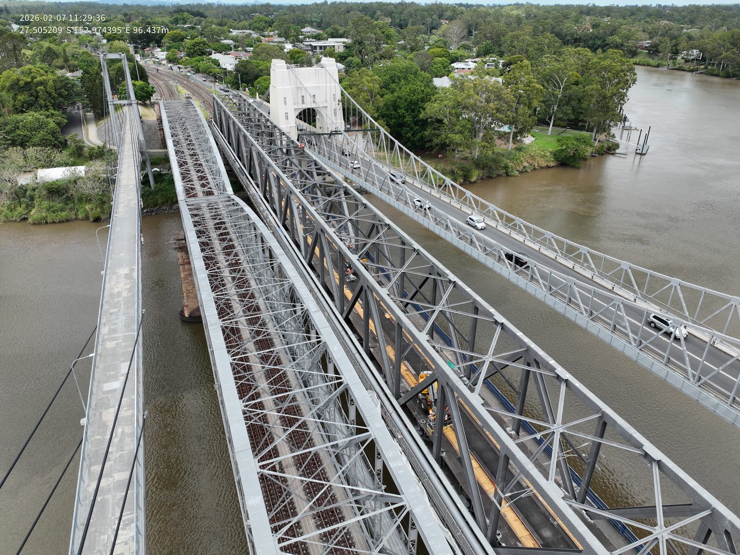The Indooroopilly rail bridge and river corridor