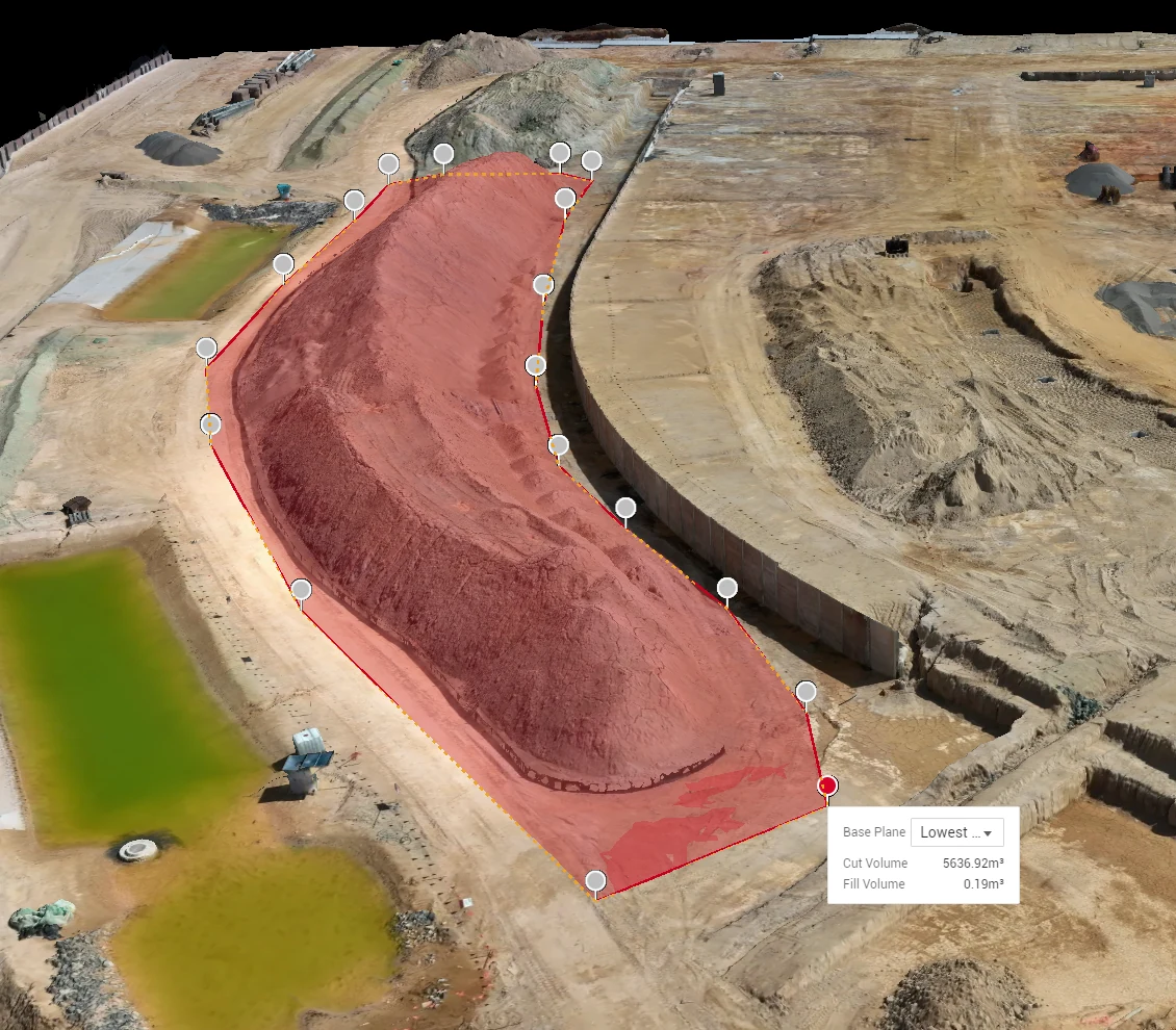 Stockpile volumetric survey output with measured pile highlighted, Redland Bay Queensland